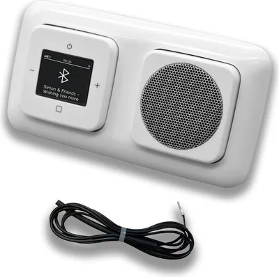 Produktbild von Busch Jäger DAB+ Unterputz Bluetooth Radio Set 8217U-101 inkl. Lautsprecher im 2 fach Rahmen in REFLEX SI Alpinweiß inkl. 0,9m EBROM Wurfantenne 8217U - 8217 U - 8217 U-101