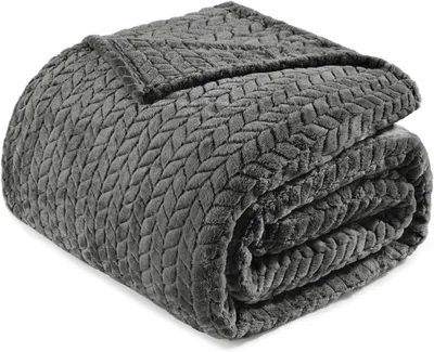 Produktbild von Jacquard-Flanelldecke mit Blättermuster, 230 x 270 cm – dunkelgrau – für Sofa/Bett
