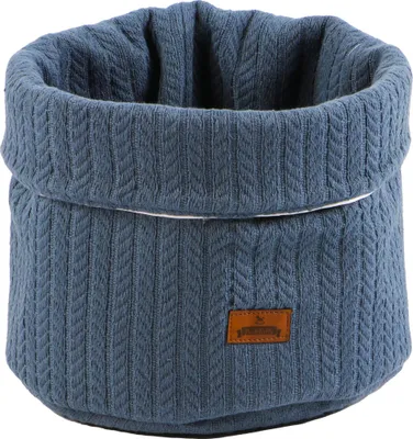Produktbild von Aufbewahrungskorb Leevke Jeansblau Baumwolle Zopfstrickmuster 22x22cm