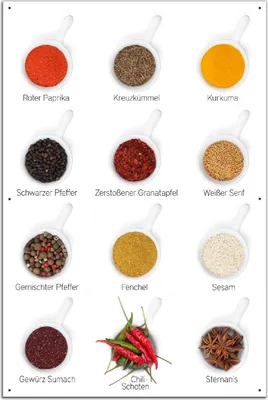 Produktbild von Wallario Outdoor-Poster für Garten oder Balkon, Motiv Welt der Gewürze - Übersicht über verschiedenen Gewürze, in ca. 61 x 91,50 cm