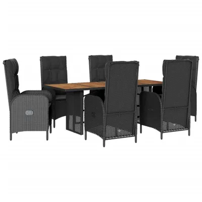 Produktbild von 7-tlg. Garten-Essgruppe mit Kissen Schwarz Poly Rattan