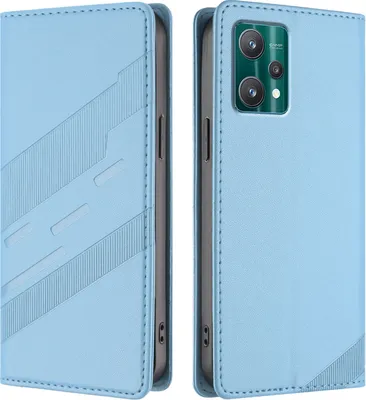 Produktbild von Hülle für Realme 9 5G/Realme 9 Pro 5G, Kunstleder Brieftaschen Handyhülle mit Kartenfach und Standfunktion Hellblau