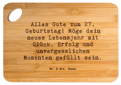 Produktbild von Mr. & Mrs. Panda Frühstücksbrettchen Spruch 27. Geburtstag - Transparent - Geschenk, besondere Geschenke, Happy Birthday, Alles Gute zum, Alter, Holzbrett, Schneidebrett