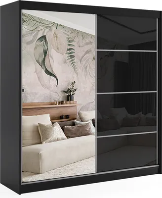 Produktbild von ALTDECOR Kleiderschrank mit Spiegel und Schiebetüren, kugelgelagerte Führungsschienen und Aluminium-Leisten - VIVONA - 200 cm - Schwarz