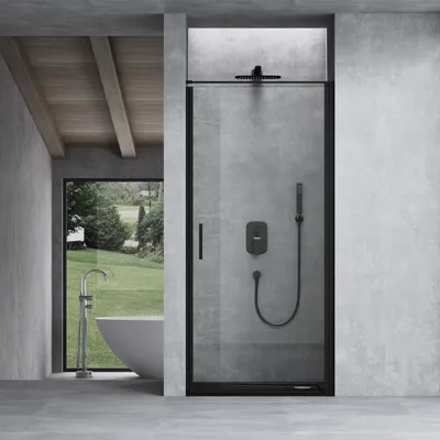 Produktbild von doporro Duschtür Nischentür dusche Duschabtrennung Duschkabine 90x195 cm ESG-Sicherheitsglas aus Klarglas mit Hebe- und Senkmechanismus inkl. NANO-Beschichtung Teramo36K schwarz