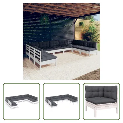 Produktbild von The Living Store 9-tlg. Garten-Lounge-Set mit Kissen Weiß Kiefer Massivholz