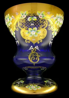 Produktbild von Casa Padrino Luxus Barock Glas Vase Blau / Mehrfarbig / Gold H. 40 cm - Handgefertigte & handbemalte Blumenvase - Barock Deko - Edel & Prunkvoll