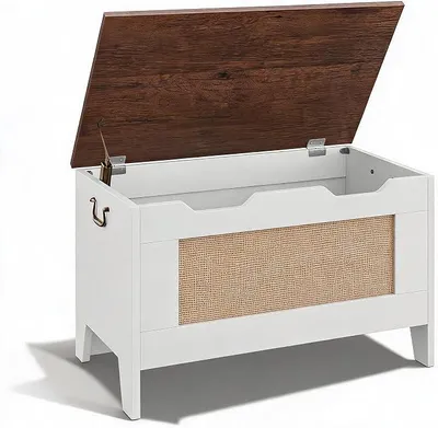 Imagen del producto de Banco para jardín, caja de juguetes de madera con tapa y bisagras de seguridad