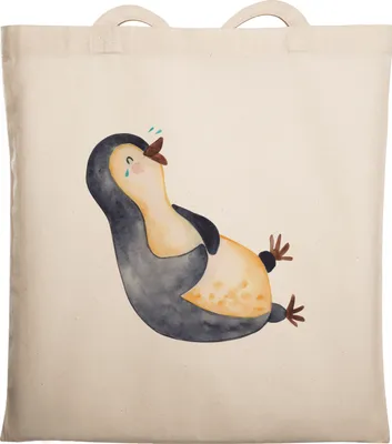 Produktbild von Mr. & Mrs. Panda Baumwolltasche Pinguin Lachen - Transparent - Geschenk, Einkaufstasche, Tote Bag, Fröhlich, Lol, Schultasche, Haha, Uni Tasche, umhängetasche baumwolle