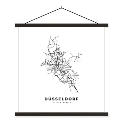 Produktbild von MuchoWow® Textilposter Karte - Düsseldorf - Schwarz-Weiß - Stadtplan 40x40 cm mit schwarzem Rahmen - Fotos