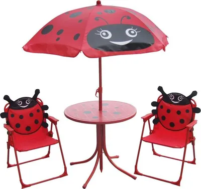 Produktbild von Gartenmöbel-Set LEQ MELISENDA Mariquita, Marienkäfer, Sonnenschirm 105 cm, Tisch 50 cm, 2 Stühle, Kinder