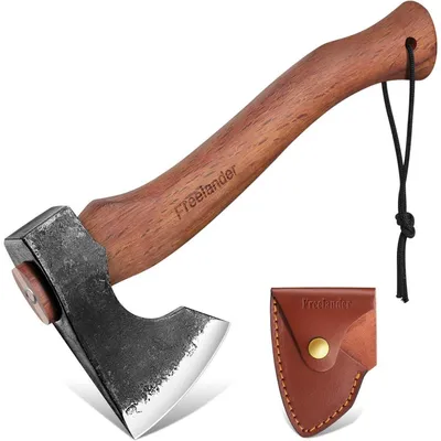 Immagine prodotto di Beil Axt Survival, 33,5 cm, ascia da taglio per legna, forgiata a mano, ideale per attività all'aperto e campeggio, con fodero, colore marrone