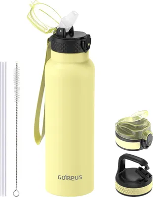 Produktbild von Trinkflasche GOPPUS Isolierte Wasserflasche mit Strohhalm, 750 ml, Edelstahl-Thermosflasche, doppelwandige, auslaufsichere Fitnessstudio-Wasserflasche