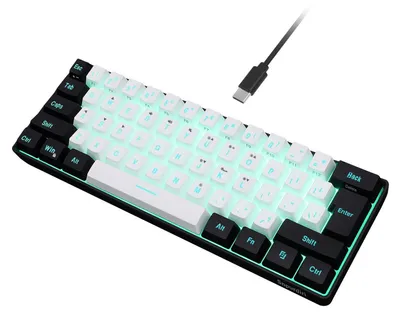 Produktbild von 60% kabelgebundene Gaming Tastatur Kompakte RGB beleuchtete Mini Tastatur mit mechanischem Gefühl Leise Membran Tastatur mit USB C Tragbare schwarz weiß