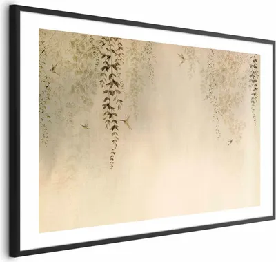 Produktbild von Posterpapier Poster - Beige Hummingbirds 60x40 cm Blätter e-C-10068-ao-a