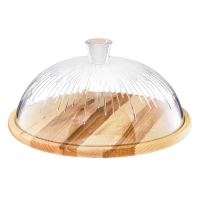 Produktbild von Käseglocke Glasglocke Servierbrett Patisserie Kuchenglocke Kuchenplatte Holz