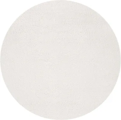 A plain white round rug.