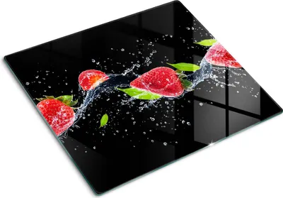 Produktbild von Tulup Glas Herdabdeckplatte Glaskeramikkochfeld-Abdeckung Spritzschutz Glasabdeckplatte Kochplattenabdeckung und Schneidebrett - Einteilig - 60x52 cm Erdbeeren und Wasser