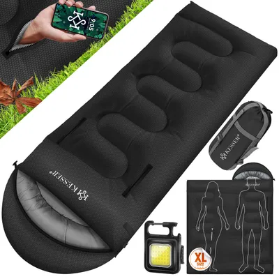 Produktbild von KESSER® Schlafsack Outdoor | Deckenschlafsack 3-4 Jahreszeiten | Camping-Sleeping-Bag für Erwachsene & Kinder | Leicht Tragbar Warm & Wasserabweisend inkl. Campinglampe & Seitentasche