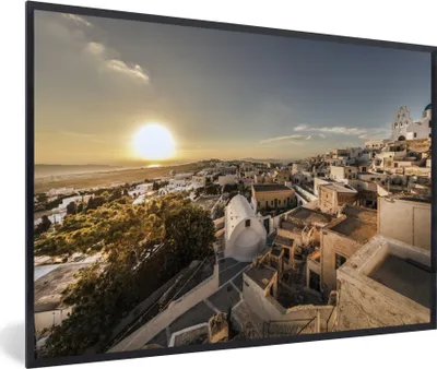 Produktbild von MuchoWow® MuchoWow® Gerahmtes Poster Sonnenuntergang über Pyrgos Santorini 60x40 cm - Poster mit zchwarzem Bilderrahmen - Printing - Wanddeko Schlafzimmer