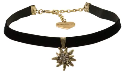 Produktbild von Alpenflüstern Trachten-Samt-Kropfband Strass-Edelweiß klein altgoldfarben - Trac