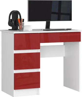 Immagine prodotto di Scrivania con cassetti FENRIC - bianco / rosso lucido, versione sinistra