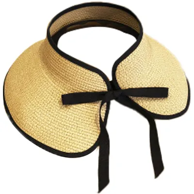 Produktbild von Sonnenhut mit Visier für Damen, faltbarer Stroh-Strandhut für Damen im Sommer mit Zopfverschluss