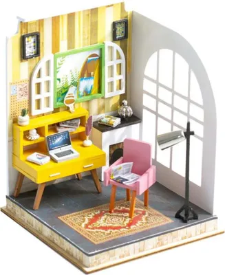 Produktbild von Habarri | Miniaturhaus - DIY-Puppenhaus - Holzhaus mit Möbeln und LED-Beleuchtung - Geschenk für Kinder - Büroecke
