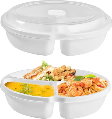 RUCUDIM Mikrowellenteller 850ml - Mit Deckel & 3-Fach Aufteilung, BPA Frei