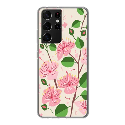 Produktbild von MuchoWow® Handyhülle Schutzhülle Hülle für Samsung Galaxy S21 Ultra Blume - Rosa - Blatt - Muster Silikon Softcase Handy Hülle - Mobiltelefon