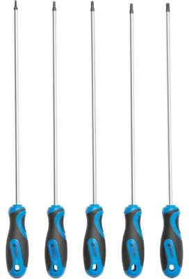 Productafbeelding van Torx-schroevendraaierset, 5-delig, extra lang, S2-staal, 300 mm, met magnetische bit, maten T15-T30