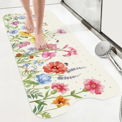 Image de Tapis de bain antidérapant, motifs floraux colorés, 100 x 40 cm | Tapis antidérapant pour salle de bain