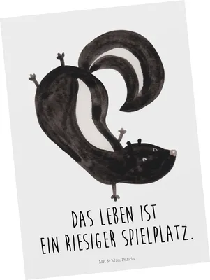Produktbild von Mr. & Mrs. Panda Postkarte Stinktier Handstand - Weiß - Geschenk, Raubtier, Grußkarte, Spielplatz, Stinker, bildkarte, einzelkarte, Wildtier, Postkarten, Ansichtskarte