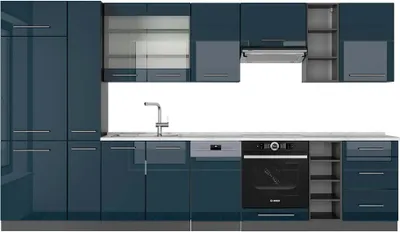 Produktbild von Küchenzeile Vicco Fame-Line Dunkelblau Hochglanz/Anthrazit 355 cm , AP Marmor, Model 49367