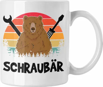 Produktbild von Trendation - Schraubär Tasse Geschenk Schrauber KFZ Mechaniker Mechatroniker Geschenkidee Schrauben Handwerker Papa Onkel Chef (Weiß)
