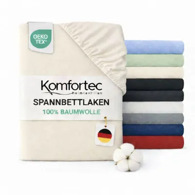 Produktbild von Komfortec Jersey Spannbettlaken 180x200 cm, 100% Baumwolle, Ecru