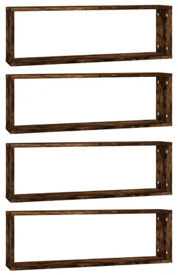 Obrázek produktu pro vidaXL Nástěnné police 4 ks. Kouřový dub 80x15x26,5 cm výrobek ze surového dřeva