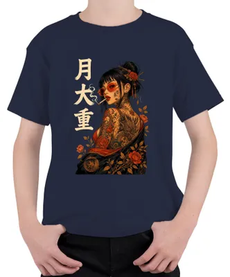 Produktbild von Ge Yakuza Tattoo Frau Japanisch Oni Drache Japan Y2K Rose Kinder T-Shirt, Navy, 140