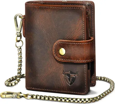 Zdjęcie produktu dla Oryginalny skórzany prezent podróżny Crazy Horse Etui na monety Etui na karty Długi organizer Portfel Łańcuch Rfid Portfel z zatrzaskiem dla mężczyzn