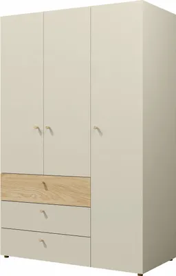 Produktbild von Tkmoebel Dreitüriger Kleiderschrank Yuki 01 120 x 185 x 60 cm Farbtöne beige+Eiche