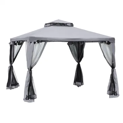 Produktbild von Pavillon mit Doppeldach, ca. 3x3 m mit Moskitonetz, Seitenteile Garten-Pavillon aus Metall Hellgrau