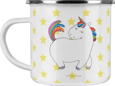 Produktbild von Mr. & Mrs. Panda Teetasse Einhorn Stolzieren - Weiß - Geschenk, Emaille Tasse, Unicorn, becher, Freundin, Pott, Pferd, Einhörner, Reisebecher, Kaffeepott, Reiten