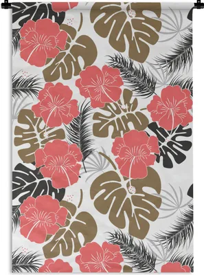 Produktbild von MuchoWow® Wandteppich Wandbehang Exotische Pflanzen - Muster - Hawaii 90x135 cm Tapisserie Dekoration Wandtuch - Baumwolle - Wandskulptur