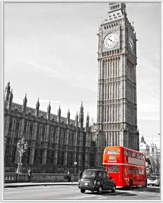 Produktbild von Wallario Wandbild London Red Bus, Größe: 40,30 x 50,30 cm, Poster mit weißem Aluminiumrahmen
