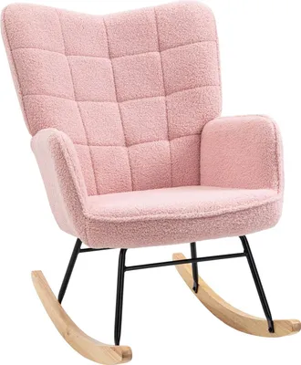 Produktbild von Schaukelstuhl Schwingsessel Schaukelsessel Akzentstuhl Relaxsessel Wohnzimmersessel Für Schlafzimmer, Bis 120 Kg, Lammfellimitat, Rosa