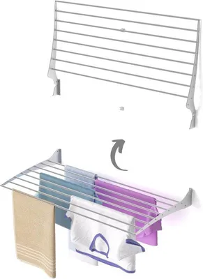 Zdjęcie produktu dla Suszarka do ubrań ścienna, oszczędzająca miejsce – wykonana z odpornego na warunki atmosferyczne aluminium i stali, wymiary: 102x50x50 cm