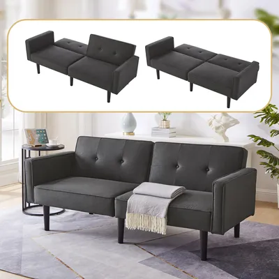 Zdjęcie produktu dla Fortuna Lai [Wielofunkcyjna rozkładana sofa] Sofa rozkładana 2 w 1, sofa dwuosobowa, niezależnie regulowane podwójne oparcia, z funkcją spania, tkanina bawełniano-lniana, pianka o wysokiej gęstości