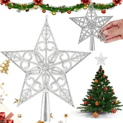 Image de Étoile argentée pour le sommet du sapin de Noël, 20 cm