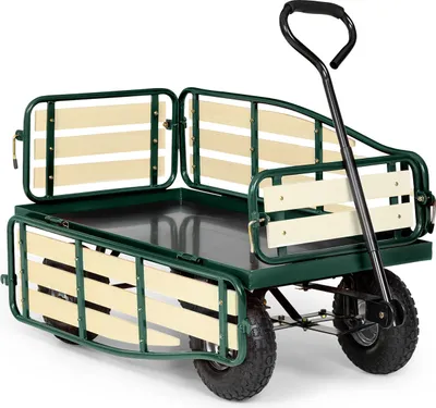Produktbild von Waldbeck Ventura - Bollerwagen , Handwagen , abklappbare Seitenteile , witterungsbeständig , 300 kg Belastbarkeit , Transport Schwerer Lasten , Stabiler Rahmen , großer Laderaum , dunkelgrün