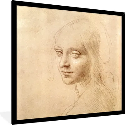 Produktbild von MuchoWow® MuchoWow® Gerahmtes Poster Skizze - Leonardo da Vinci 40x40 cm - Poster mit zchwarzem Bilderrahmen - Mit Rahmen - Wanddekoration Schlafzimmer